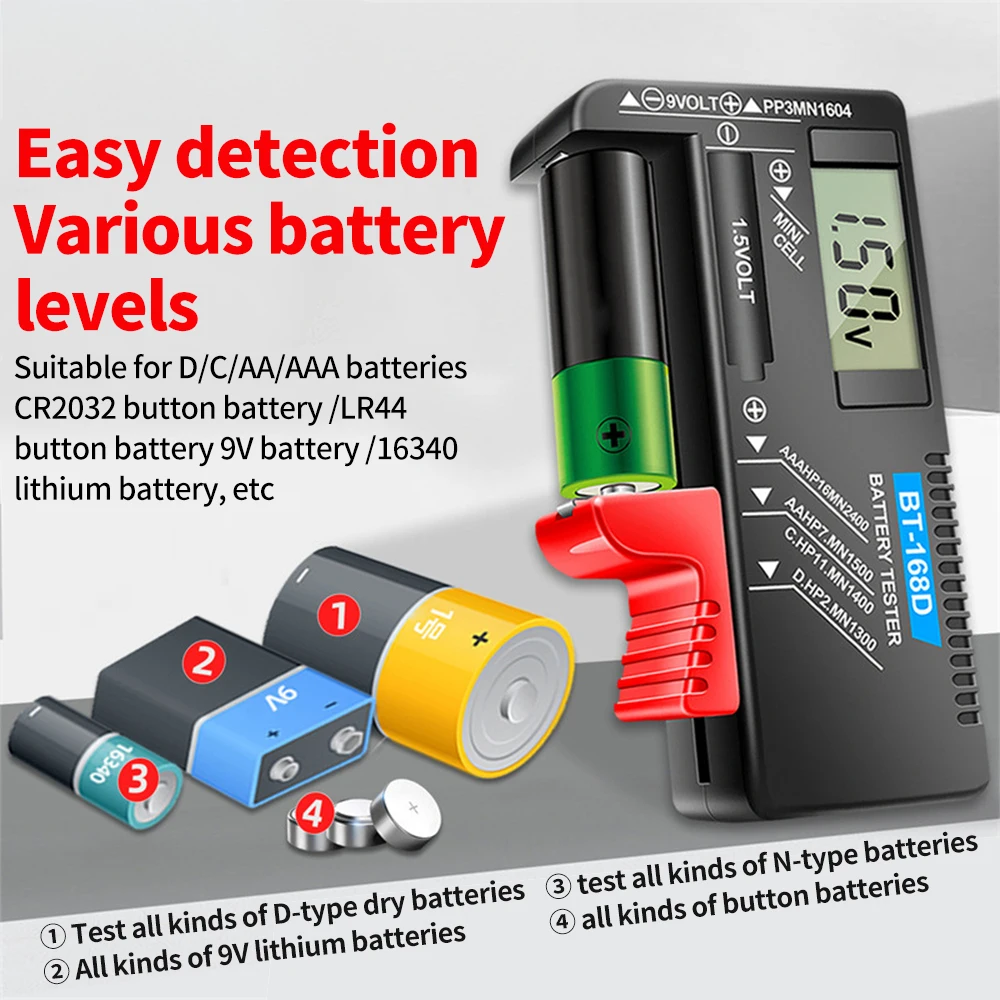 BT-168 Digital Battery Tester for 9V 1.5V Batteries