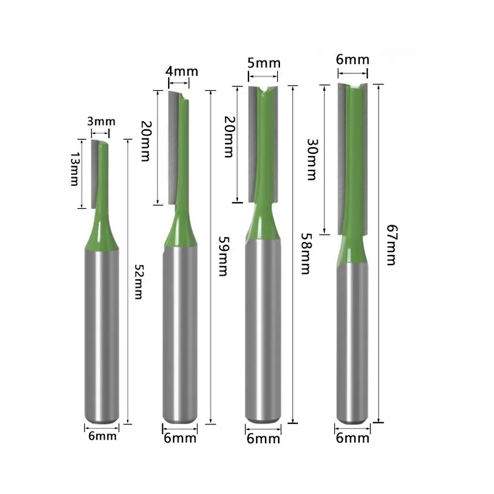 4pcs 6mm Shank Router Bit YG8 Engraving Milling Cutters Wood Carving Flute Straight Router Bit For Wood Slotting Bottom Digging