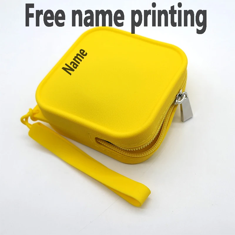 

Silicone small square bag, free name printing, makeup, change, headphone storage bag, personalized customization
