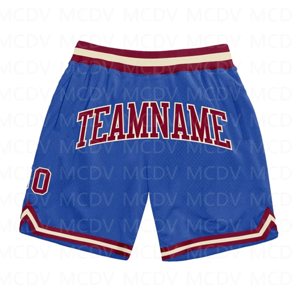 Custom Blue Kelly Groen-Wit Authentieke Throwback Basketbalshort 3d Over Bedrukte Heren Shorts Sneldrogend Strandshort