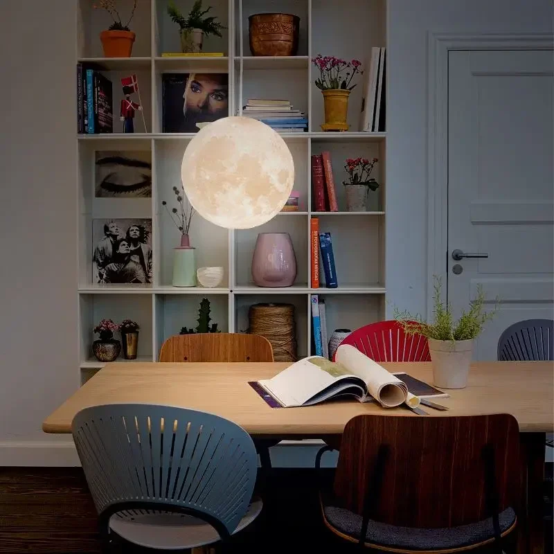 Modern Led 3d Print Moon Pendant Living Room Restaurant Hanging Lamps E27 12w 90v-260v Indoorchildren\'S Lighting Luminaire