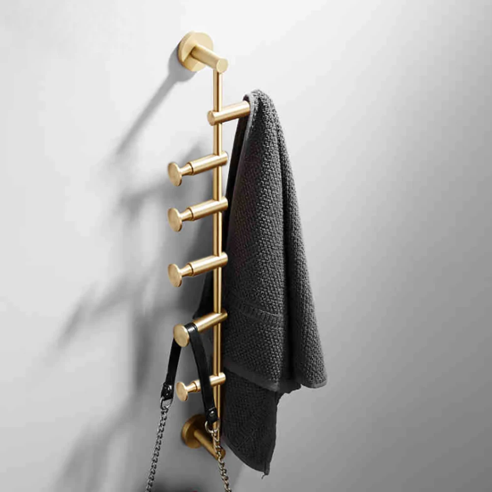 

6 Hooks Coat Display Rack Wall-Mounted 180° Swivelling Brass Coat Rack Heavy Duty Wall Coat Hanger for Hanging Jacket Clothes