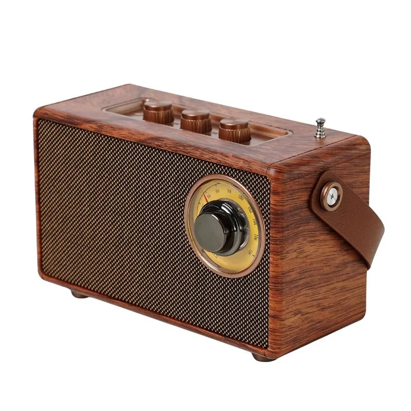 

Ретро-портативное FM-радио с Bluetooth-колонкой, классический дизайн под дерево с ремешком для переноски, идеальный декор для стола и подарок для пожилых людей
