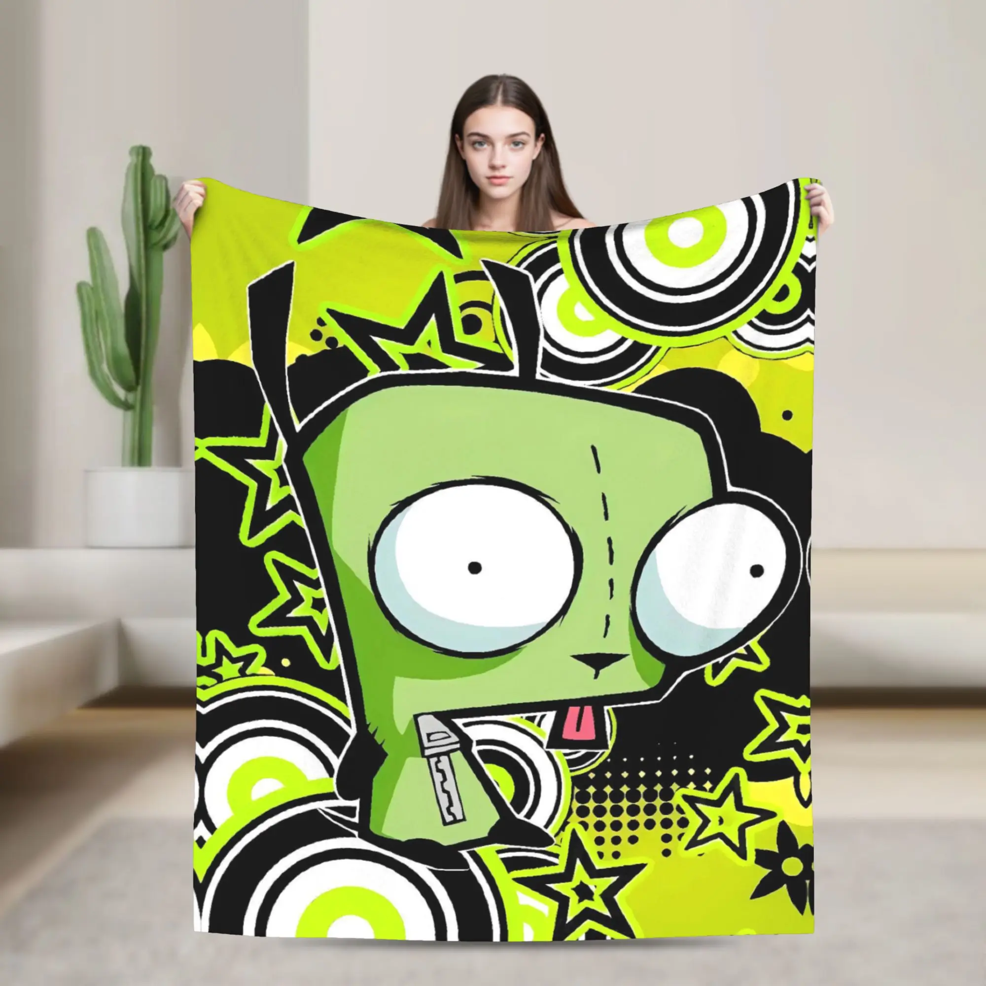 Invaders Zims Alien Cartoon Blanket Quality Warm Soft  Throw Blanket Winter Picnic Couch Bed Fluffy Bedspread