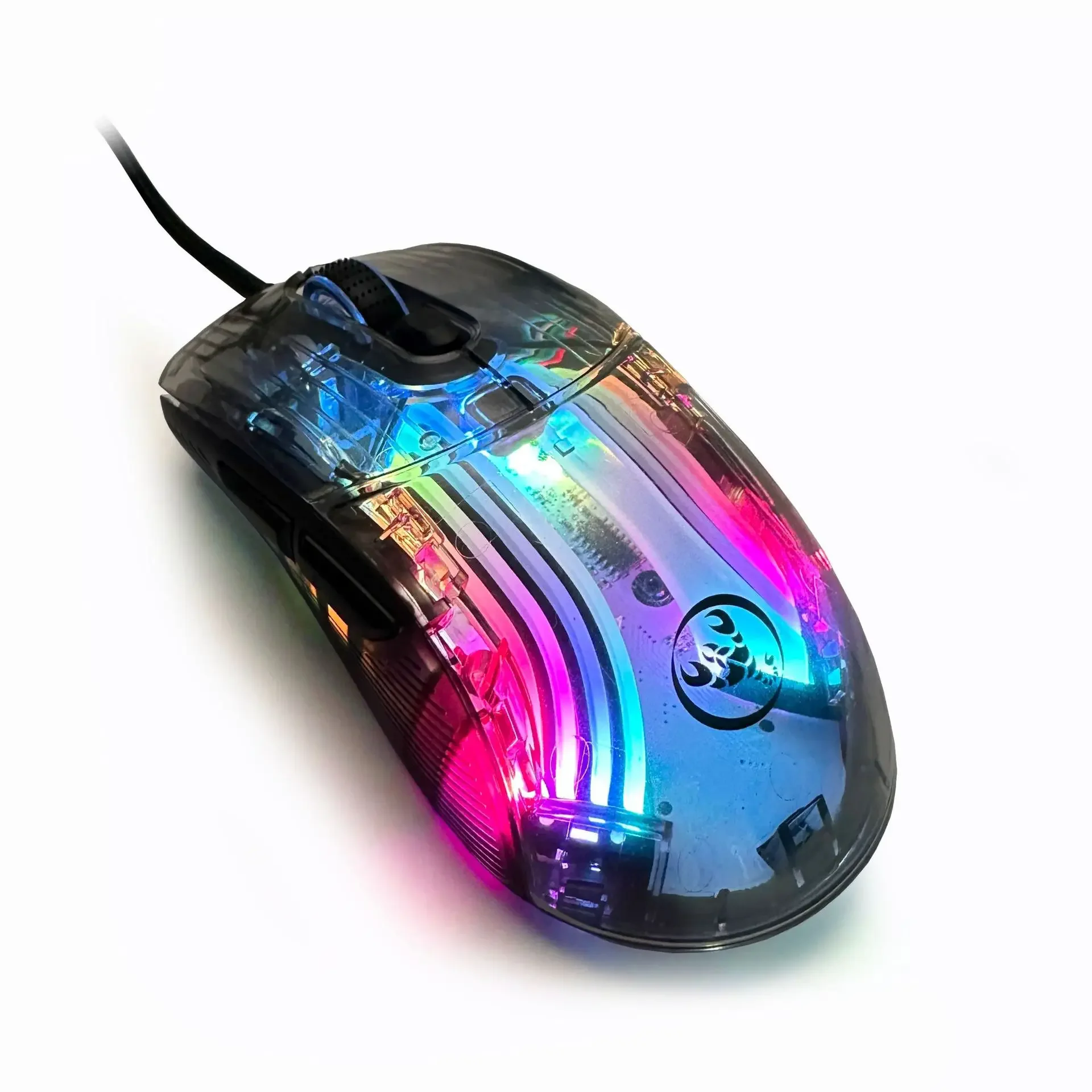 Transparent Wired Mouse Silent RGB Backlight USB Adjustable 12800 DPI for Computer Notebook Office Gaming Mute 7-Button Mouse