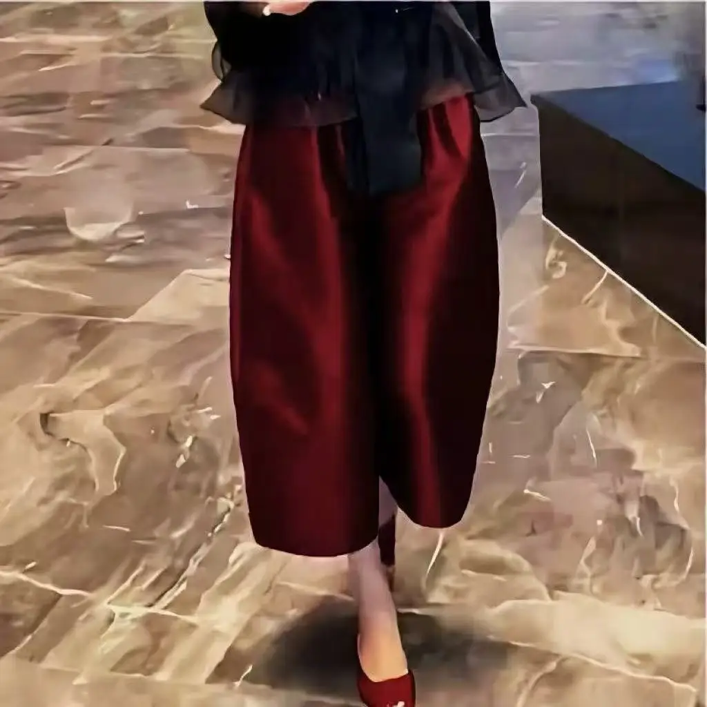 Spring Autumn Large Size Women's Fashion Wide Leg Pants Loose  Bud Casual Meat Cover Mom Pants 8-point Big Leg Pants