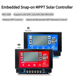 12V/24V/36V/48V/60V 60A Embedded Snap-on Energy Storage MPPT Bluetooth WIFI Controller Solar Panel Battery Smart Regulator