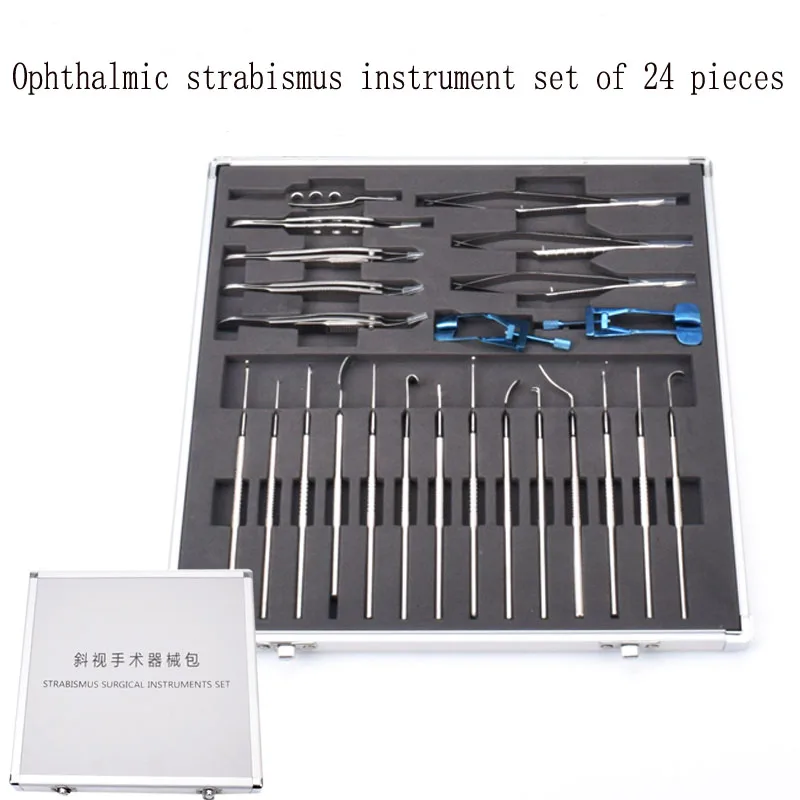 Oftálmica Microinstruments Estrabismo gancho instrumento, tesoura córnea, retrator, abridor de pálpebras, pinças, 24 pcs