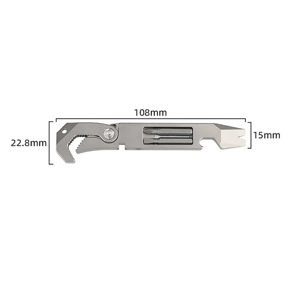 TC4 Titanium Alloy Multi-Function Pry Bar - Bottle Opener, Wrench, Screwdriver (6.35mm Bit), EDC Tool with Pocket Clip