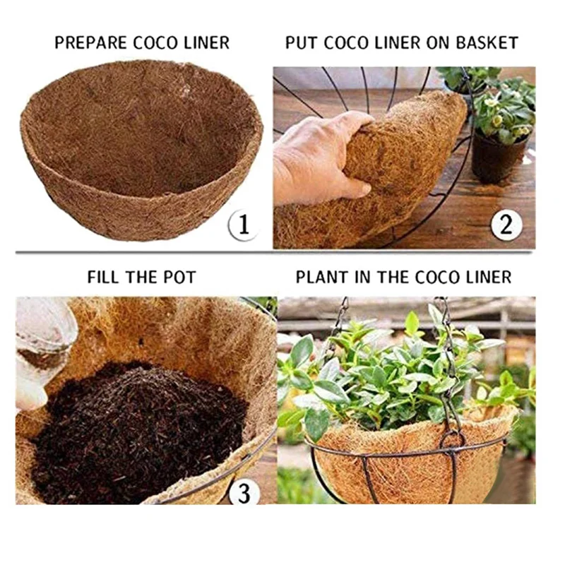 

6PCS Round Replacement Liner For Hanging Basket, 12 Inch Coconut Fiber Plant Basket Liner For Garden Planter Flower Pot-B61B