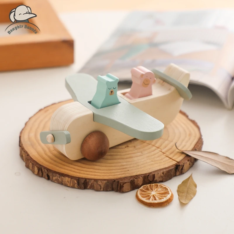 Baby Wooden Plane Toy Plane Model Manned Building Blocks Toy Woodiness Adornment Toy Blocks The Baby Educational Baby Toys Gifts