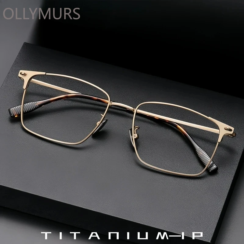 

OLLYMURS Деловые мужские очки из титанового сплава в стиле ретро, темпераментная квадратная сверхлегкая оптическая оправа для очков по рецепту 81008