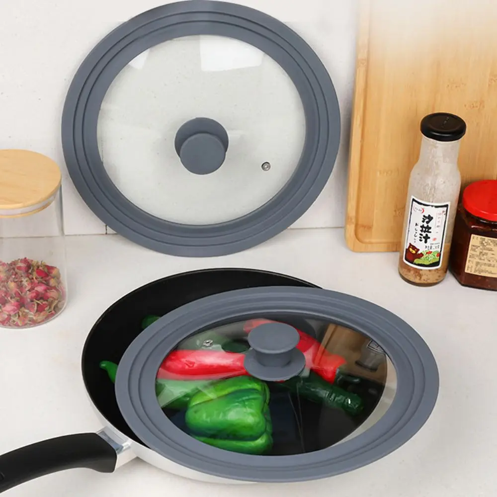 Universal Round Pot Lid Silicone Rim Tempered Glass Lid Skillet Pan Cover Heat Resistant Replacement Lid Cookware Parts