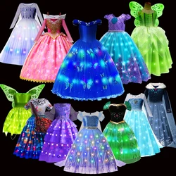 Disney Girls Evening Party Girls LED Lights Rapunzel Princess Ariel Dress Encanto Coslplay Encanto Halloween Luminous Prom Gowns