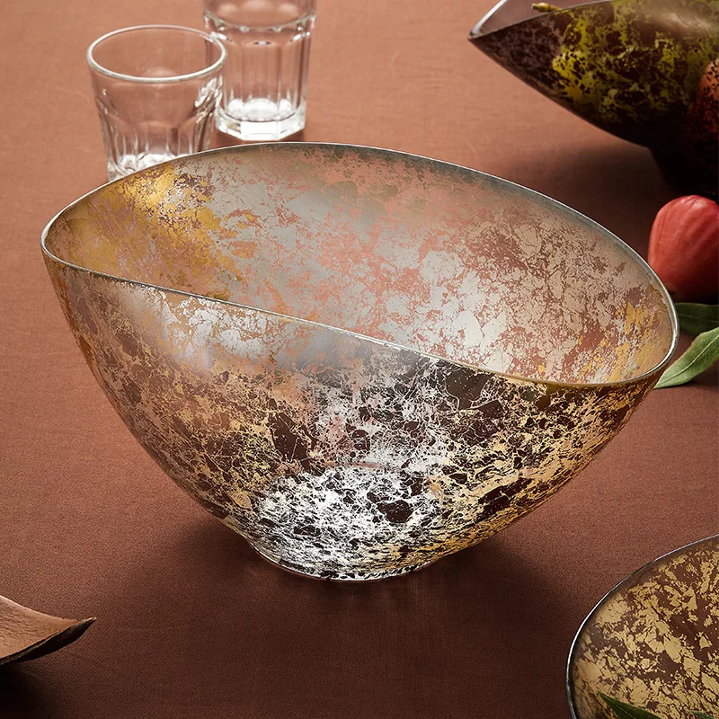 

Turkey imports ARDACAM gold foil fruit bucket European handmade creative glass plate decorative food fruit plate
