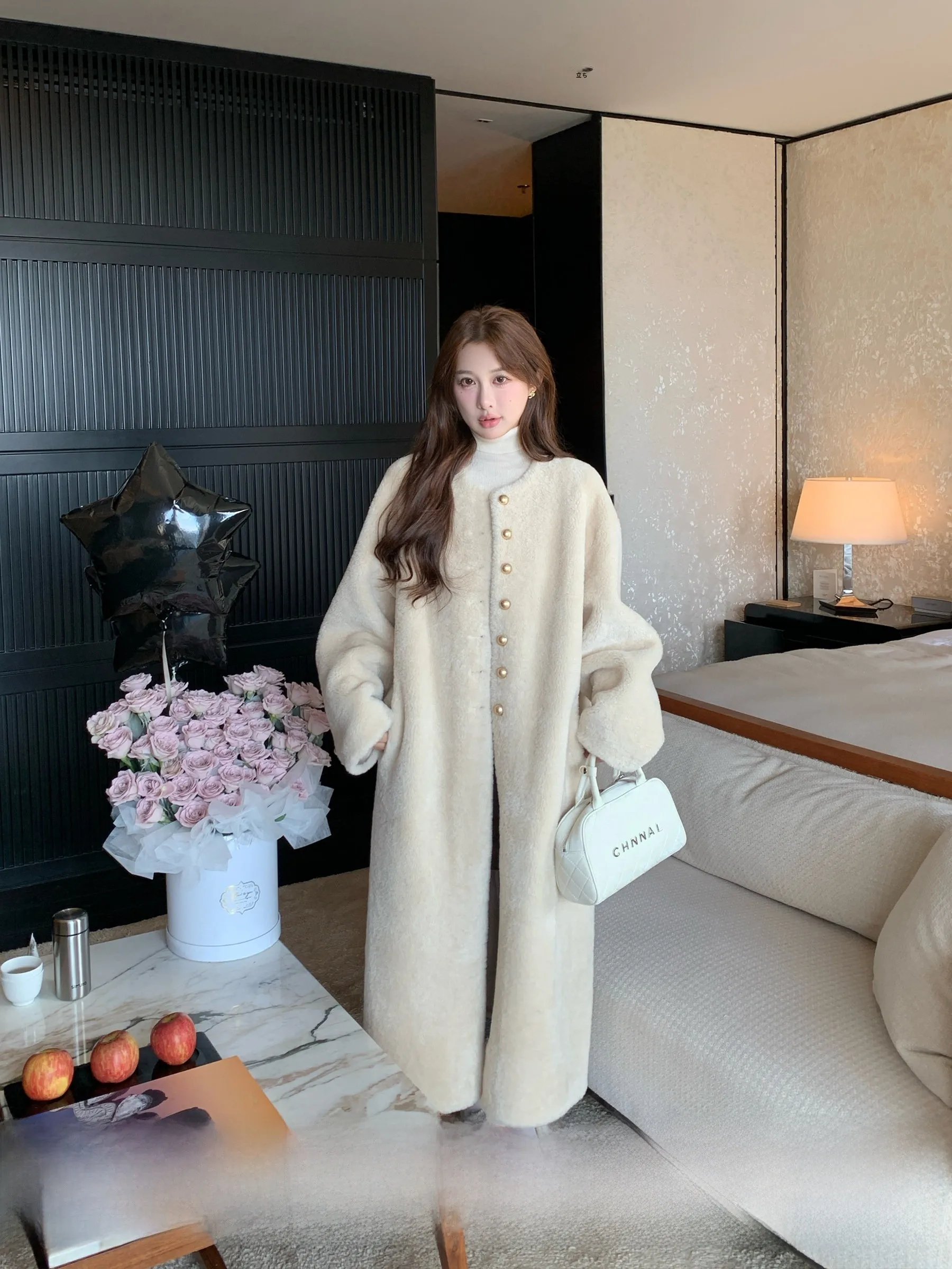 

Summer Home Angora Goat Camere Long Fur Leather Inteated Women's Coat Autumn Winter Eco-friendly Fur Coat Korean Sle