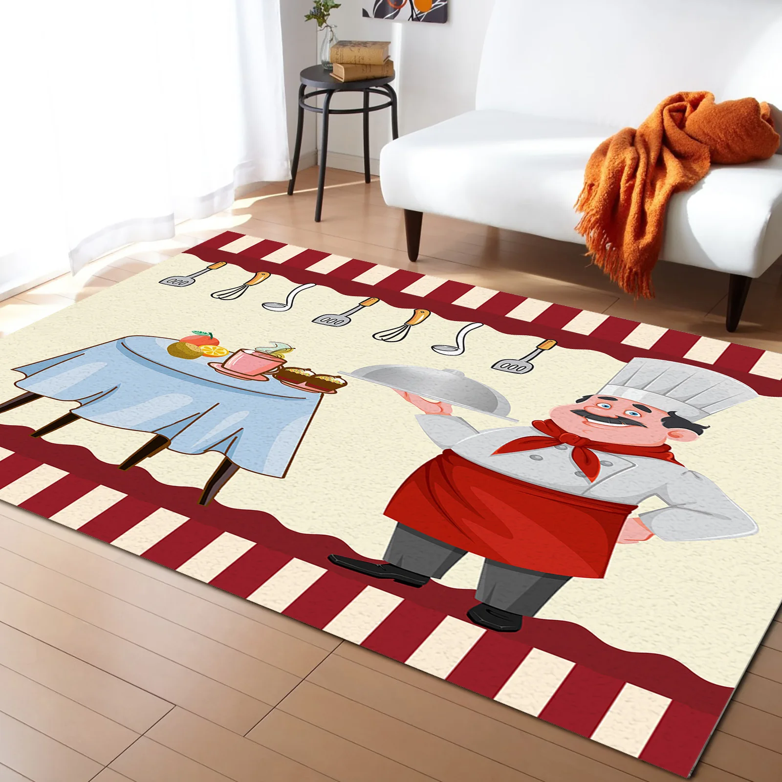 Red Kitchen Chef Knife And Fork Carpet Area Rug Children's Room Living Room Bedroom Large Rug Home Play Decoration Floor Mat