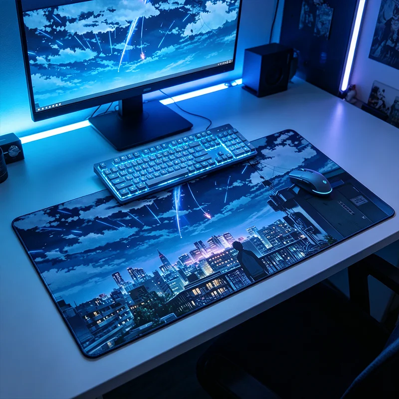 Rubber Anime Meteor Night Sky Gaming Mouse Pad, Non-Slip Large Desk Mat for Keyboard & Mouse, Unisex