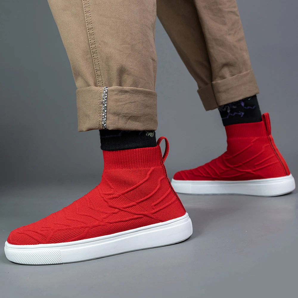 Plus Size High Top Massive Sports Sock Boot New Men Sock Sneakers Man Running Sport Shoes White Sports Shoes Knit Gym Male Shoes