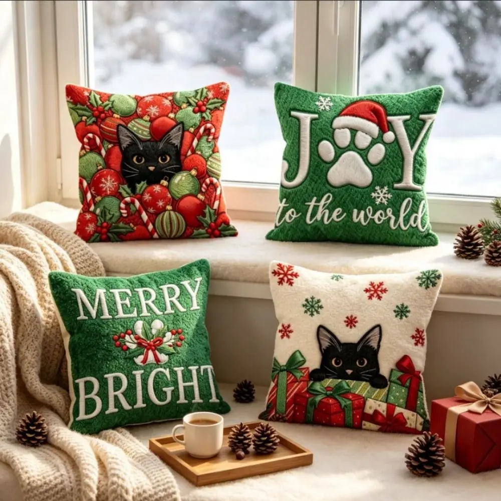 Cute Soft Christmas Pillow Covers Deer 2D Printed Xmas Tree Pillowslip Plaid Square Snowman Pillow Cover Living Room Decor