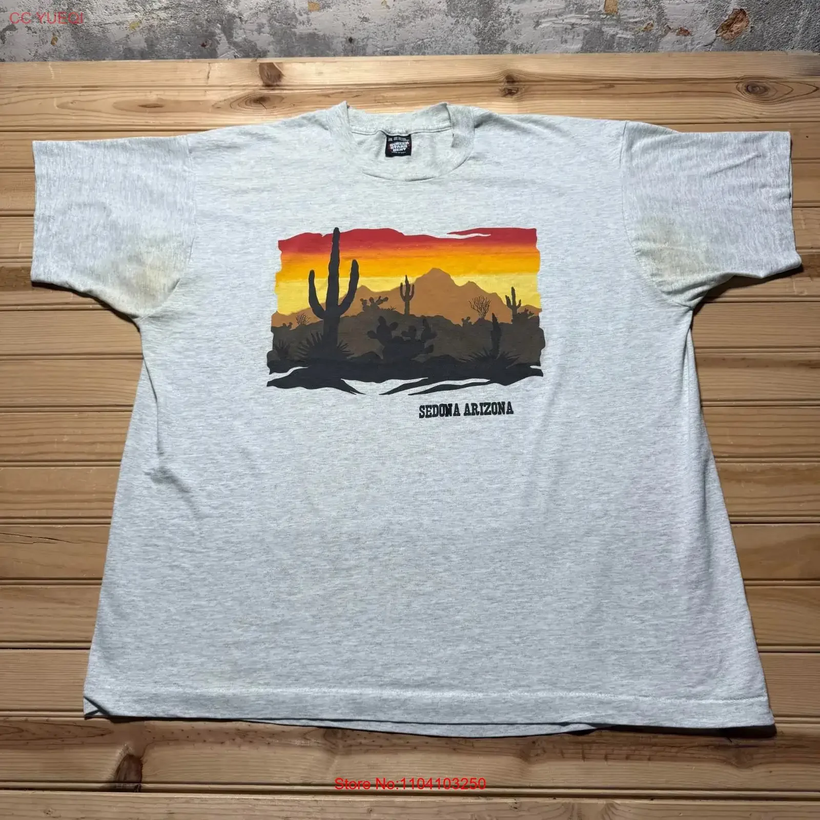 Camiseta Vintage de los 90 con Diseño de Atardecer de Cactus en Sedona, Arizona, Souvenir del Oeste, Hecha en EE. UU., Talla XXL, Lavado Vintage, Ligeramente Transpirable y Suave