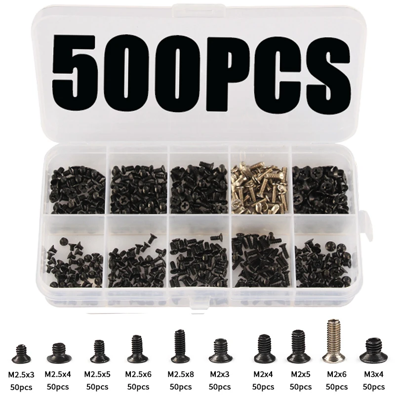 500Pcs M2/M2.5/M3 Screw Laptop Notebook Computer Screw Assortment Kit Using for IBM For HP For Dell Hardware Parts PC Screws Set