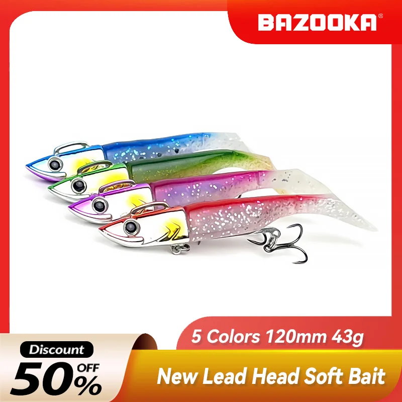 

30g/37g/43g Bazooka Fishing Lure plating Lead Head Soft Bait Sinking Wobblers Artificial Tackle For Pike Swimbait Silicone