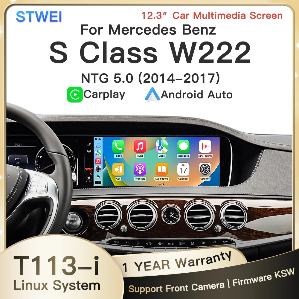 Stwei 12.3in Linux OEM Car Style Screen For Mercedes Benz S Class W222 V222 Wireless CarPlay Android Auto Bluetooth Video Player