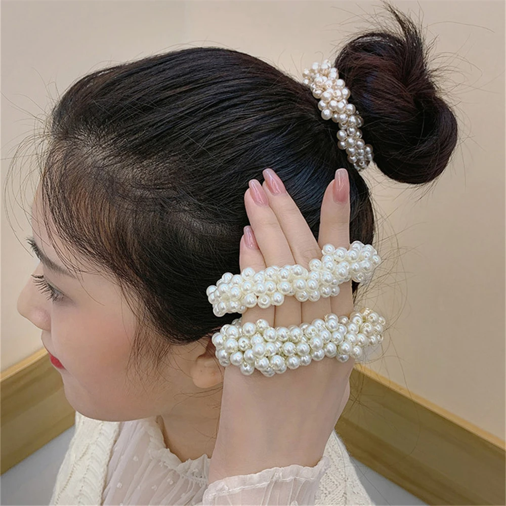 

1pc Elegant Lady Rubber Band Rope Pearl Hair Ring Girls Beaded Scrunchies Rubber Bands Ponytail Hair Accessories Elastic Headban