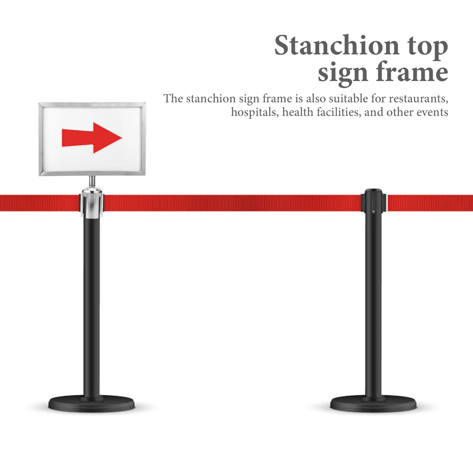 Stanchion Top Frame Doppelseitiger Metall-Stützenschildhalter A4 Crowd Control Direction Warning Restaurant Hospital Poster