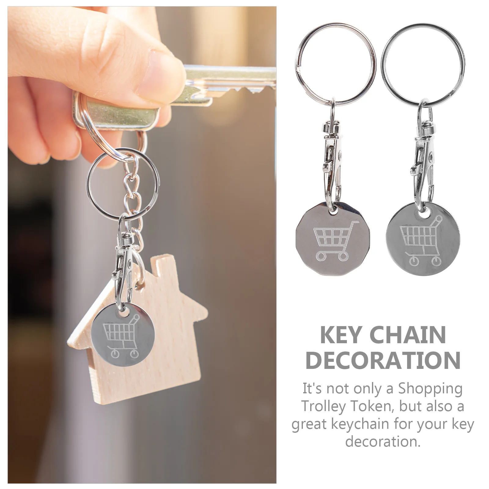 4 Pcs Cart Token Shopping Trolley Key Ring Chain Decor Pendant Decorate Keyrings Stainless Steel Tokens