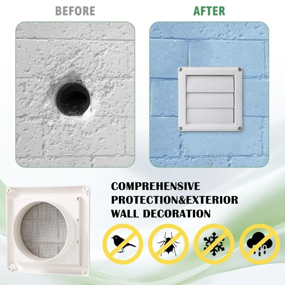 

Вентиляционная решетка из пластика белого цвета с сеткой, устойчивая к атмосферным воздействиям, с воздушными заслонками