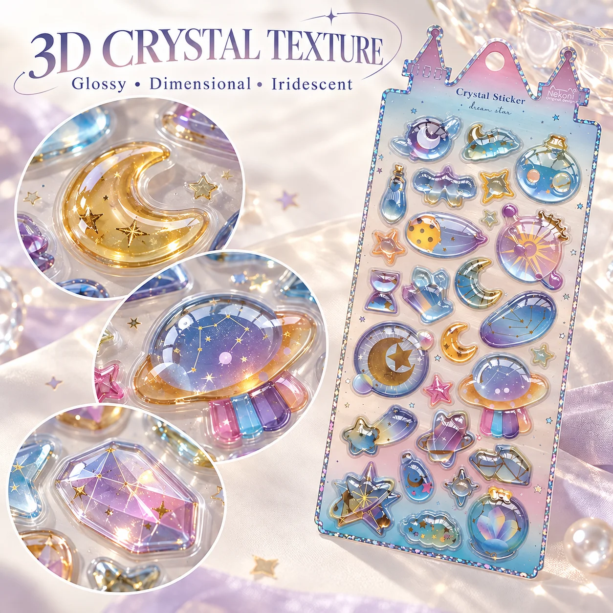 NEKONI Dream Castle Planet Mushroom 3D Relief Crystal Stickers Phone Decoration Sticker Stationery Sticker School Supplies Gift