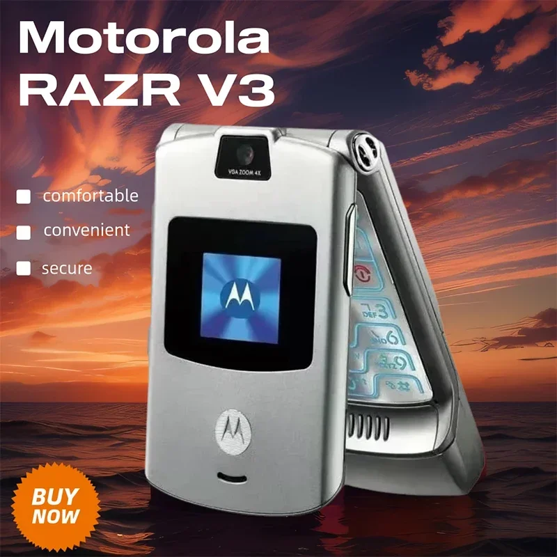 Cost-effective Motorola RAZR V3 Original Unlocked Flip Bluetooth Phone Dual Display Advanced Fast Call GSM 850/900/1800/1900