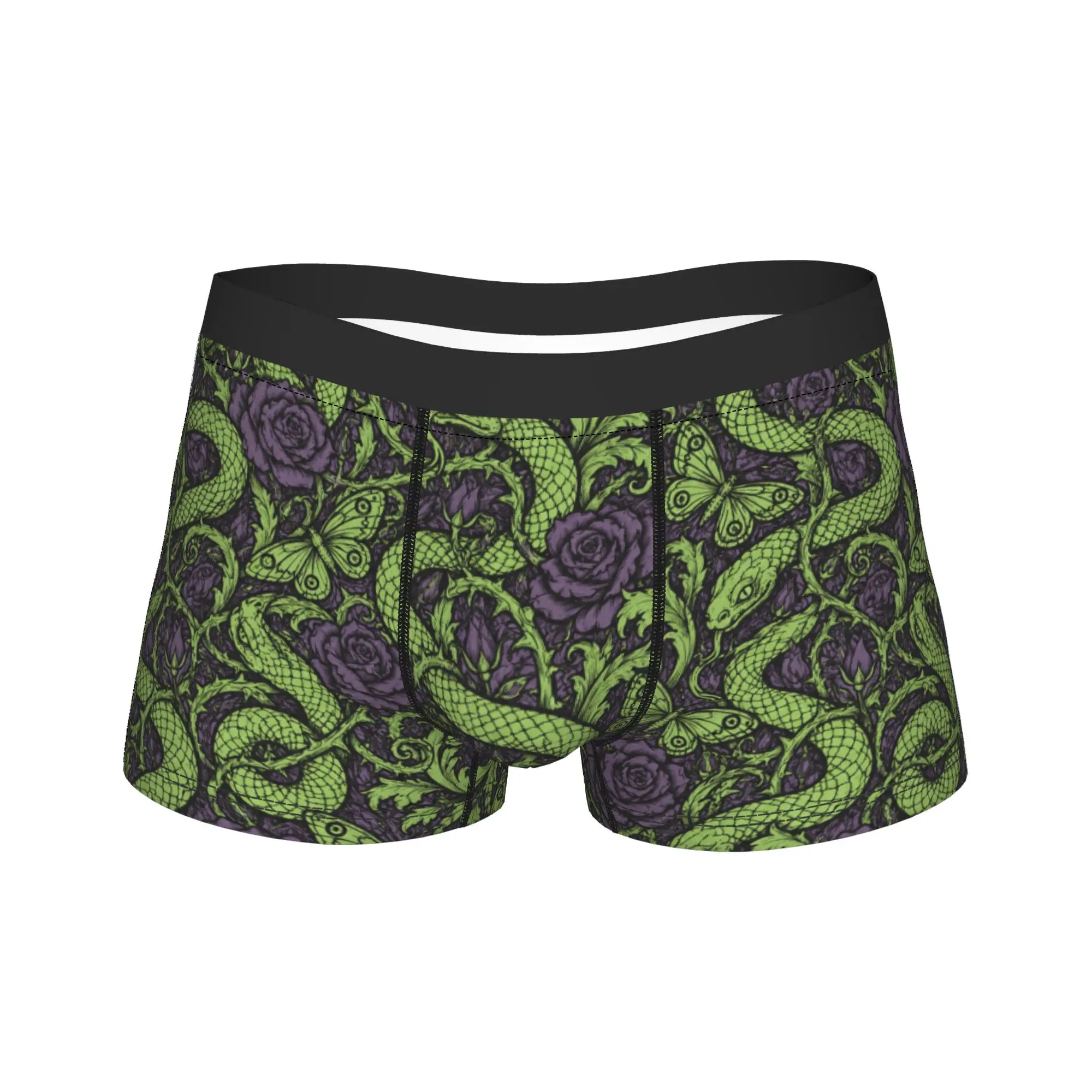Fun Gothic Snake Rose Butterfly Print Underwear  Men Boxer Brief Breathable Trunk Quality Custom DIY Plus Size Underpants