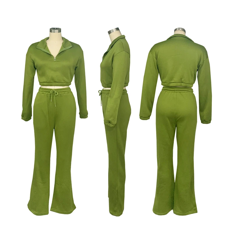 Damski 2-częściowy zestaw dresowy z polaru Moda Kołnierzyk z długim rękawem Bluzy z długim rękawem Crop Top + Spodnie dresowe — zdjęcie 6