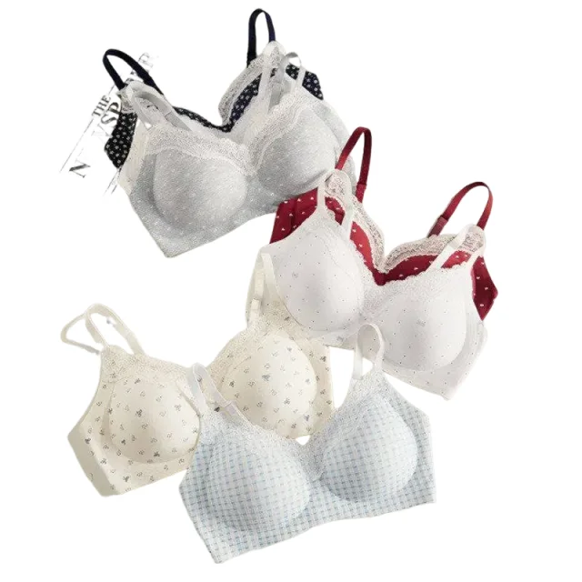 KUCLUT Style Lace Bra Set Small Breasts Wireless Push Up Soft Jelly Support, Comfortable Breathable Lingerie Beauty Back M-2XL