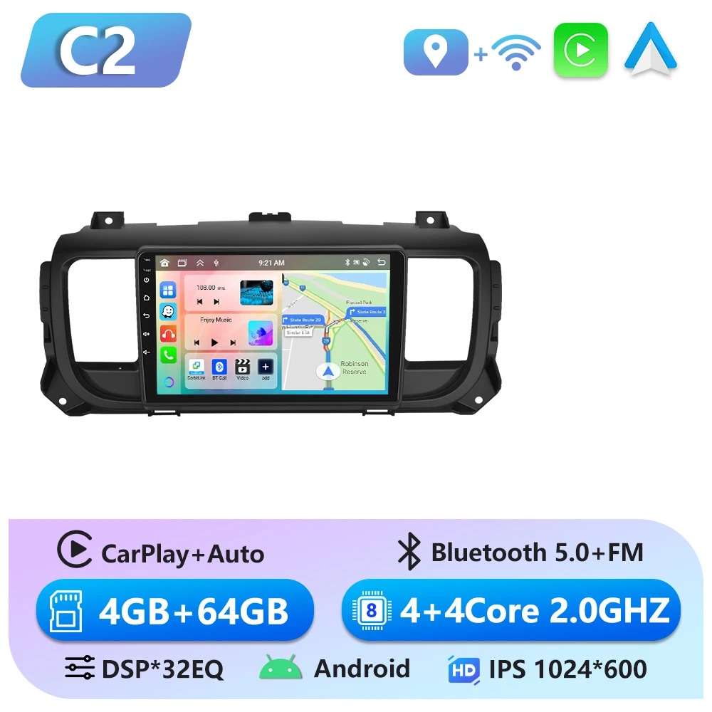 Podofo 6 + 128G CarPlay Android Auto Autoradio Voor Citroen Jumpy 3/Peugeot Expert/Toyota Proace 2016 (LHD) Multimedia Speler GPS