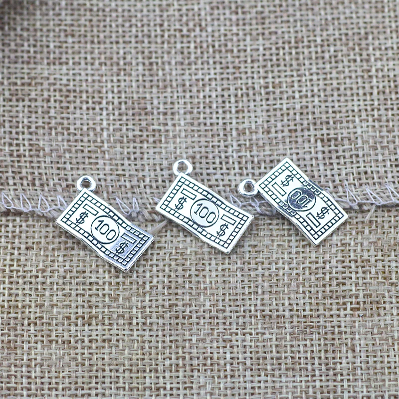 15 Pieces 13*21mm Mixed Alloy Antique Silver Color Money Bill Charms Bracelet Pendant Accessory For DIY Jewelry Making