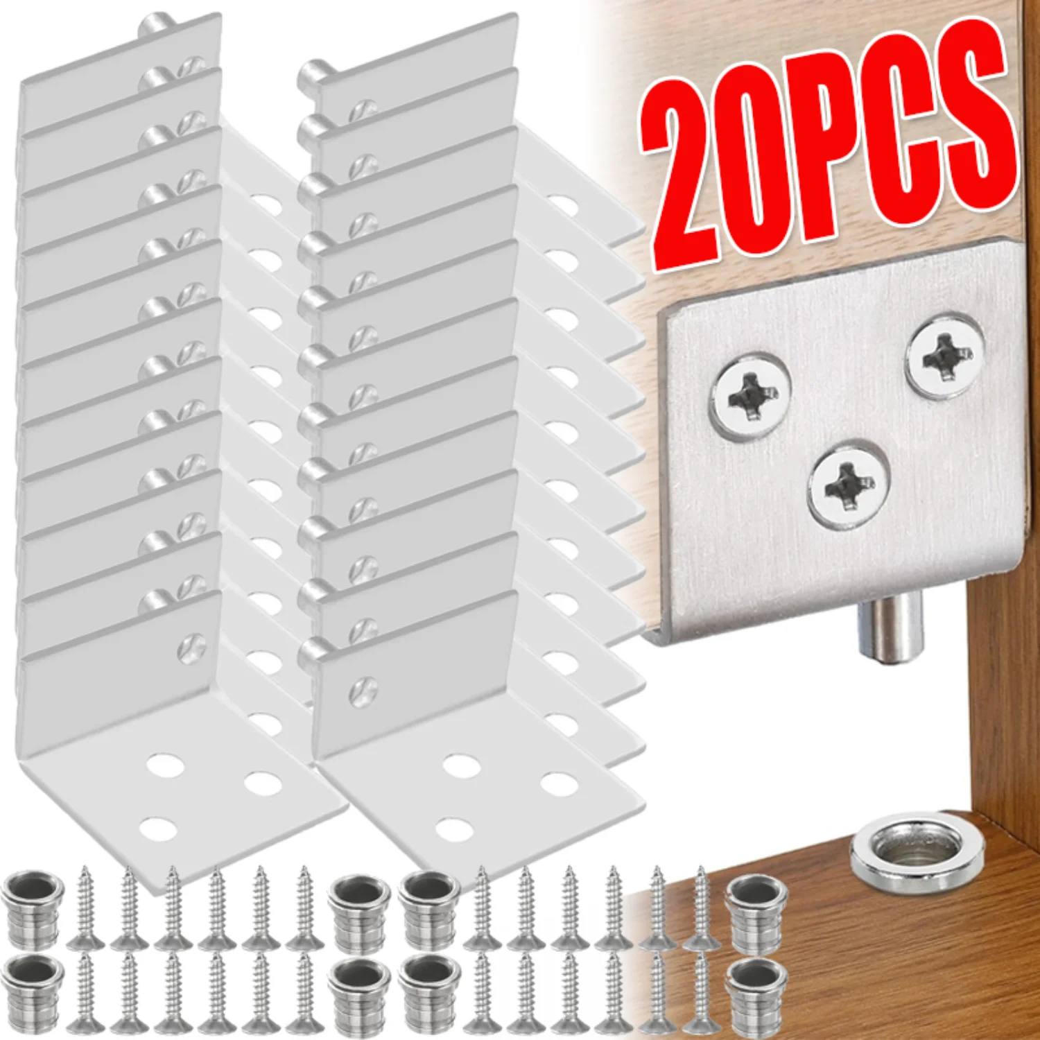 2-20Pcs Stainless Steel Concealed Hinges Invisible Cabinet Door Pivot CT Corner Codes for Wood Panel Cupboard Support Bracket