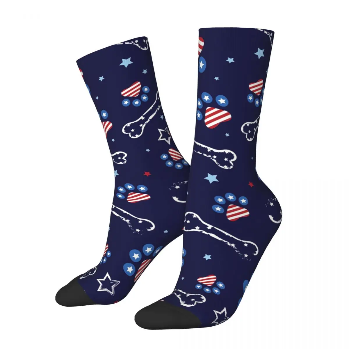 Happy Men's Socks Paw Print Bone And Star For American Vintage Dog Lover Man Hip Hop Crazy Crew Sock Gift Pattern Printed