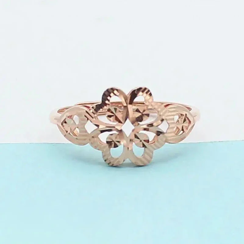 

585 Purple Gold Openwork Flower Engagement Rings for Women 14K Rose Gold New Elegant High-end Light Luxury Jewelry Gift