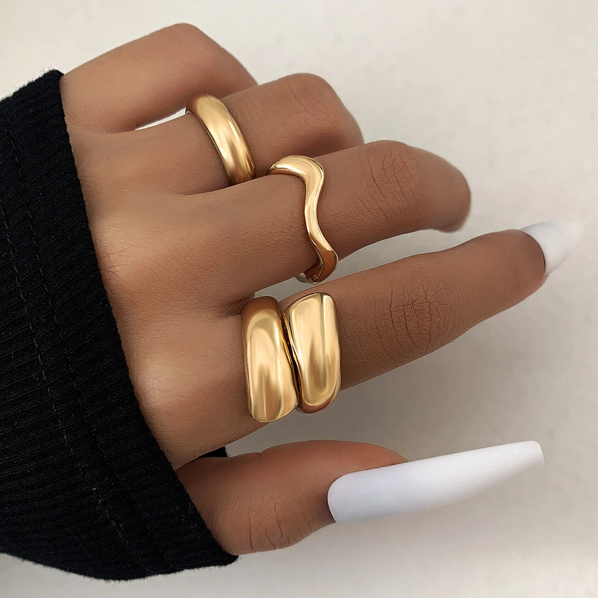 Anillos abiertos irregulares Punk para mujeres y hombres, anillo de dedo de Metal líquido de Color dorado, joyería de moda, regalos de fiesta para niñas, Hip Hop, 3 piezas por juego