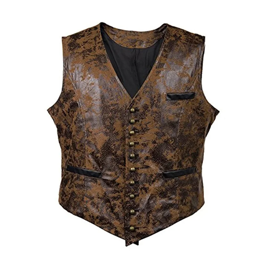 

Men's Steampunk Cosplay Costume Vest Jacket New Rivet Button Faux Leather Cowboy Waist Coat 2025