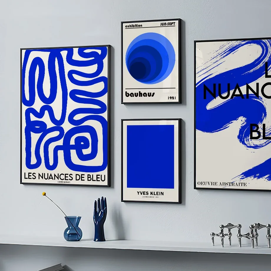 لوحة قماشية لغرفة المعيشة ، لون أزرق كلاين تجريدي ، بيكاسوس باوهاوس ، ملصقات ومطبوعات خط الهندسة ، فن جداري ، صورة زخرفية #1