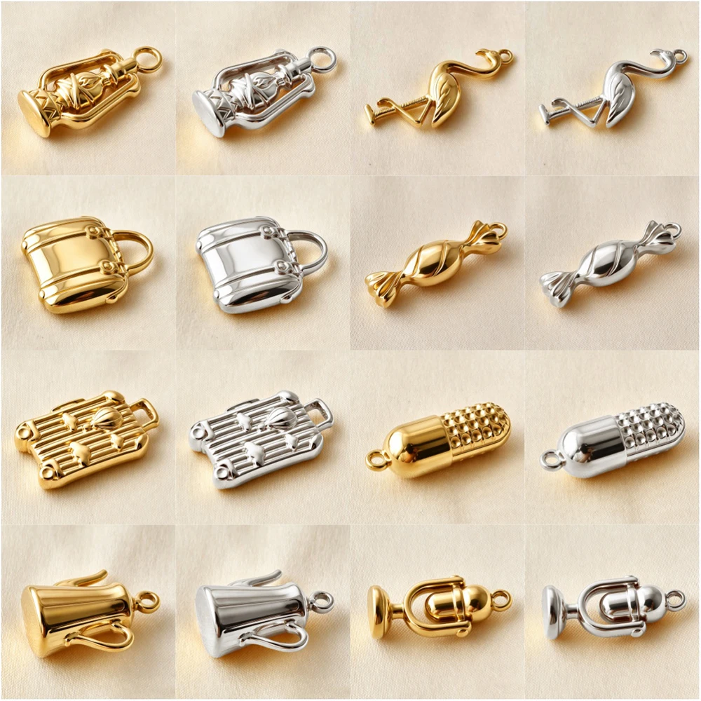 NEW 5pcs Lamp Travel Bag Suitcase Microphone Teapot Flamingo Charms Stainless Steel DIY Pendant Handmade Earring Necklace Making