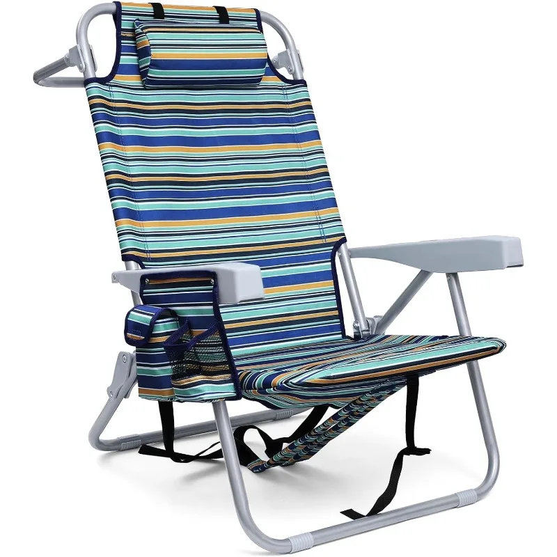 

Backpack Beach Chair for Adults, Folding Heavy Duty Camping Chairs with 4 Positions and Large Cooler Pouch Support