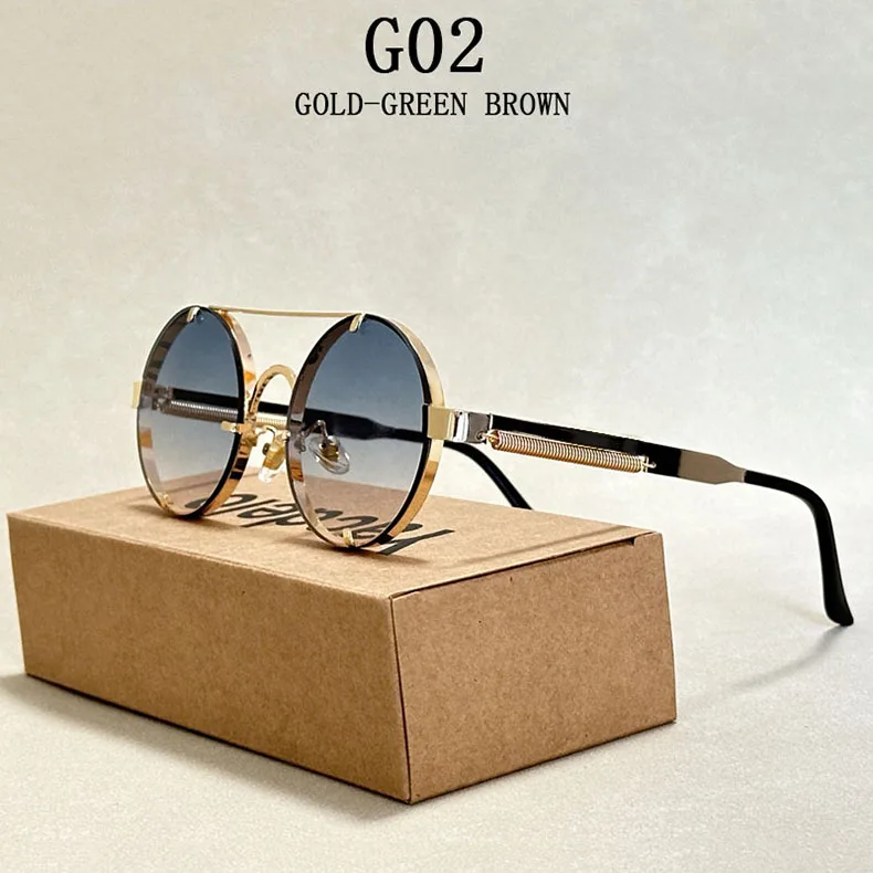 Runde Steampunk Sonnenbrille Für Männer Modische Punk Sonnenbrille Frauen Trendy Vintage Mode Gläser Retro Gafas De Sol Hombre – Detail 2