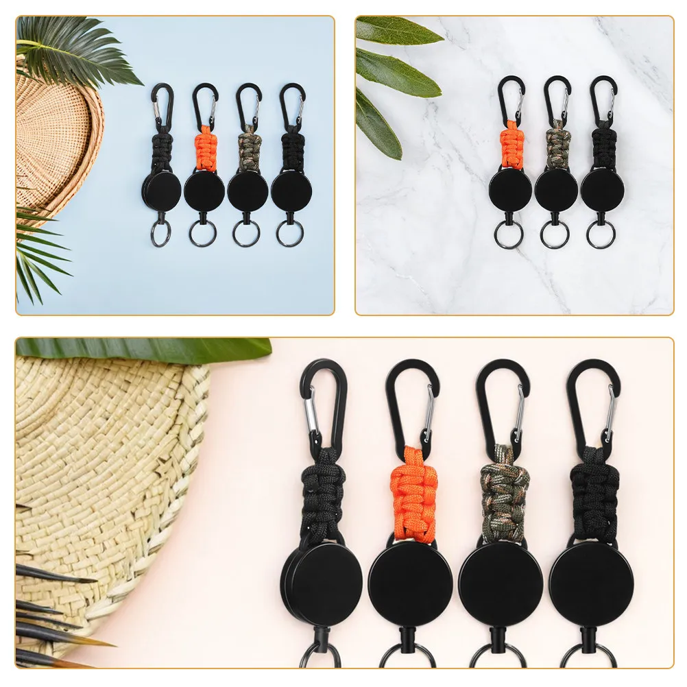 4Pcs Retractable Keychain with Heavy-Duty Carabiner Automatic Reel for Outdoor Camping Climbing Backpack Accessories Portable