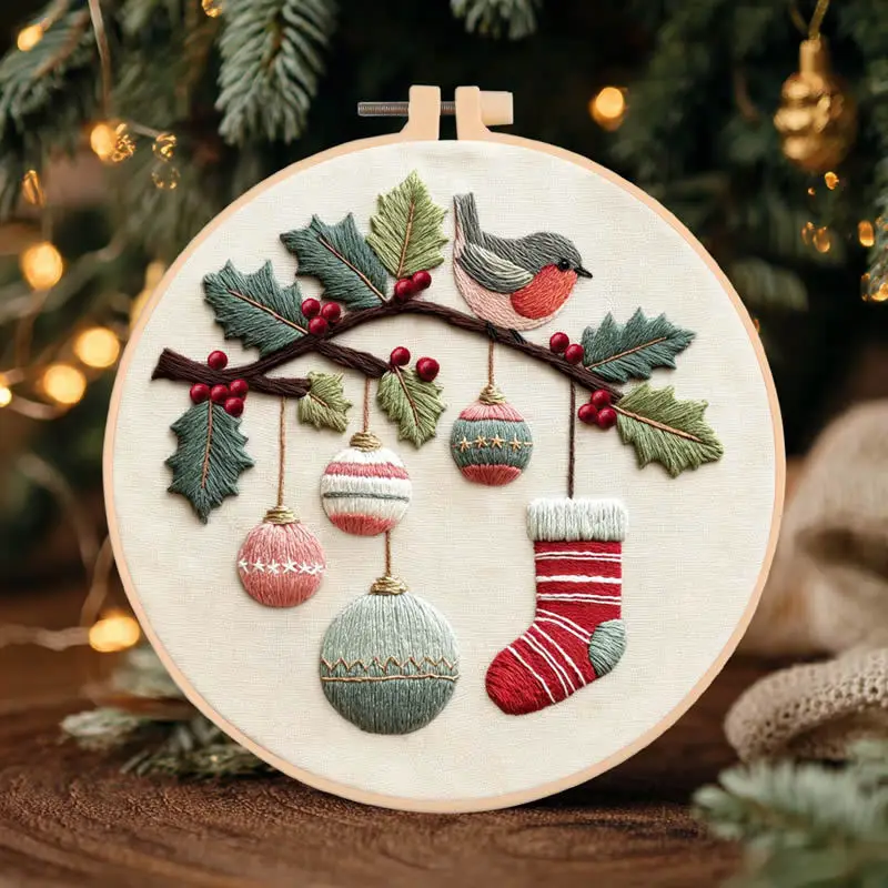 DIY Embroidery Christmas Tree Flower Wreath Winter Snow Cloth Hoop Threads Needles And English Instructions Kit Handmade Gift view 4